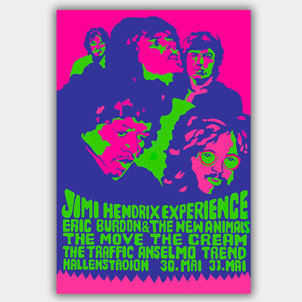 Jimi Hendrix with Cream & Animals (1968) - Concert Poster - 13 x