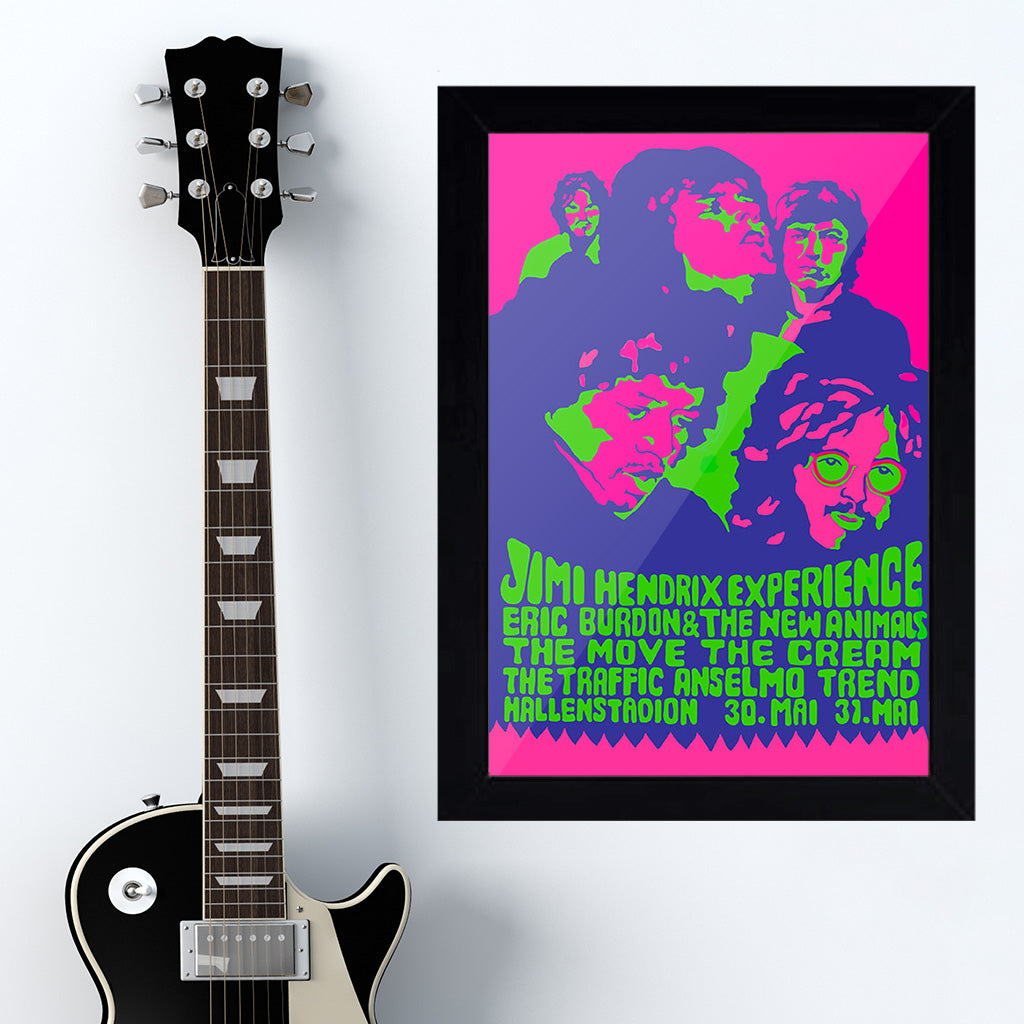 Jimi Hendrix with Cream & Animals (1968) - Concert Poster - 13 x