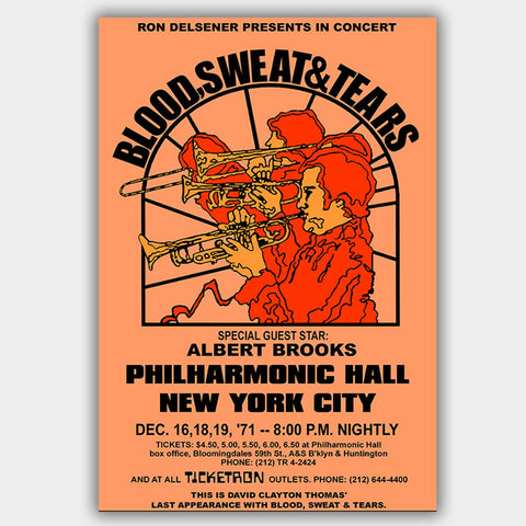 Blood Sweat & Tears with Albert Brooks (1971) - Concert Poster - 13 x 19 inches