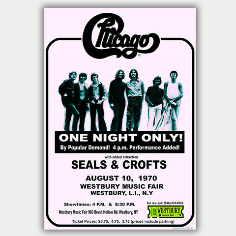 Chicago with Seals And Crofts (1970) - Concert Poster - 13 x 19 inches