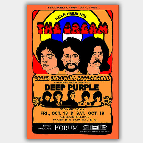 Cream with Deep Purple (1968) - Concert Poster - 13 x 19 inches