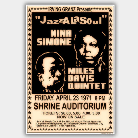 Miles Davis with Nina Simone (1971) - Concert Poster - 13 x 19 inches