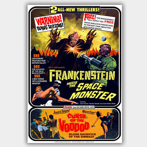 Frankenstein Meets The Space Monster / Curse Of The Voodoo (1965) - Movie Poster - 13 x 19 inches