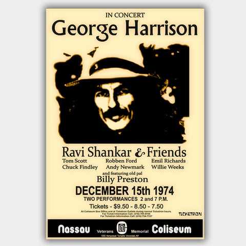 George Harrison with Billy Preston (1974) - Concert Poster - 13 x 19 inches