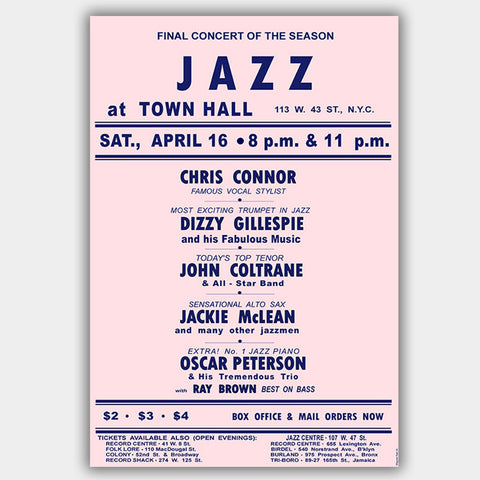 Jazz At Town Hall (1960) - Concert Poster - 13 x 19 inches