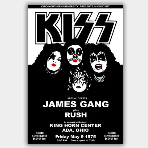 Kiss with Rush & James Gang (1975) - Concert Poster - 13 x 19 inches