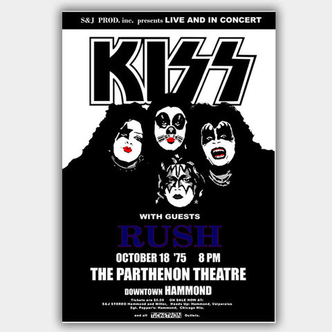 Kiss with Rush (1975) - Concert Poster - 13 x 19 inches