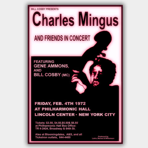 Charles Mingus with Gene Ammons & Bill Cosby (1972) - Concert Poster - 13 x 19 inches