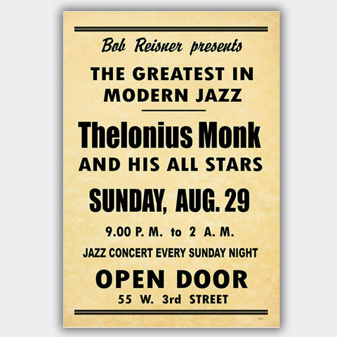 Thelonious Monk (1954) - Concert Poster - 13 x 19 inches