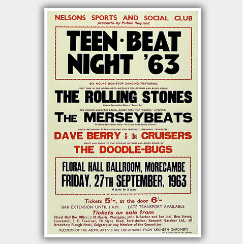 Rolling Stones Teen Beat with The Merseybeats (1963) - Concert Poster - 13 x 19 inches