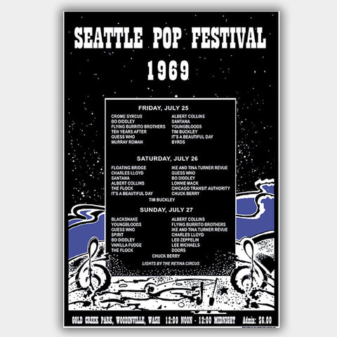Seattle Pop Festival '69 with Blue (1969) - Concert Poster - 13 x 19 inches