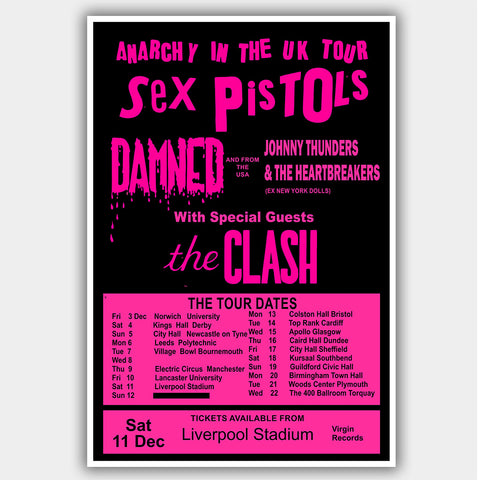 Sex Pistols with The Damned & Johnny Thunders & the Heartbreakers & The Clash (1976) - Concert Poster - 13 x 19 inches