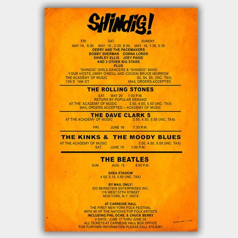 Shindig with The Beatles & Rolling Stones (1965) - Concert Poster - 13 x 19 inches