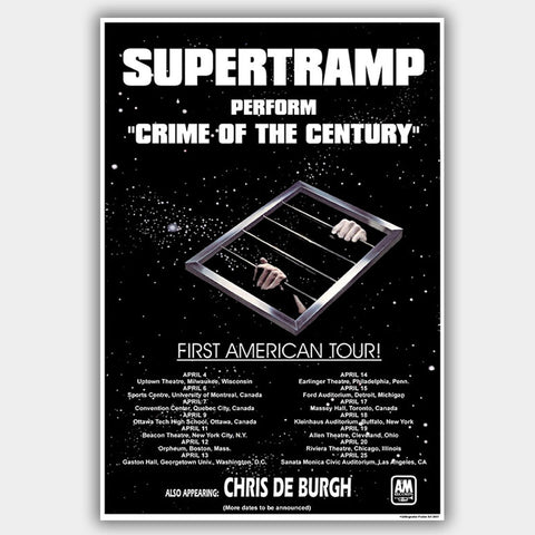 Supertramp with Chris De Burgh (1975) - Concert Poster - 13 x 19 inches