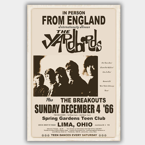 Yardbirds (1966) - Concert Poster - 13 x 19 inches